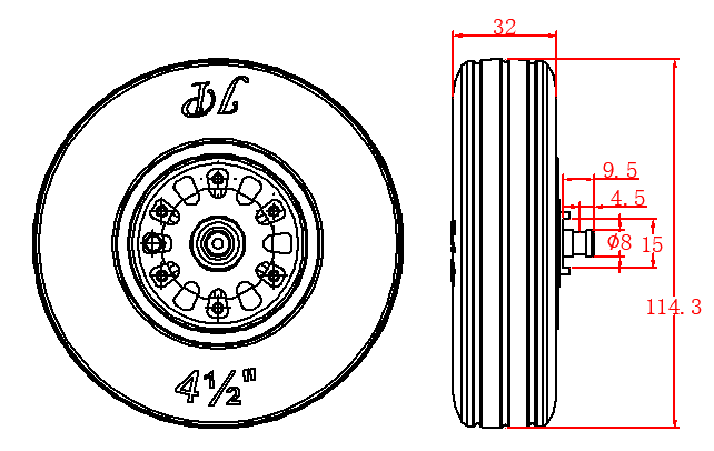 JP Hobby Electric Brake Wheel 115mm / 4.5inch  (8mm axle)