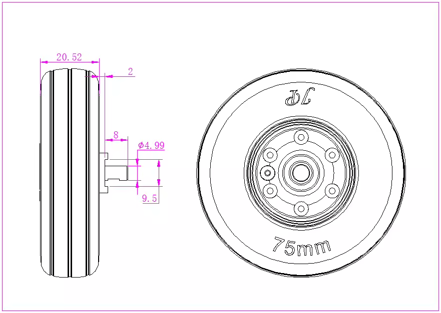 JP Hobby Electric Brake Wheel 75mm wide 20mm (4mm / 5mm axle)