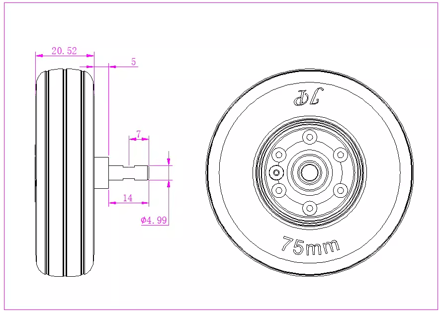 JP Hobby Electric Brake Wheel 75mm wide 20mm (4mm / 5mm axle)