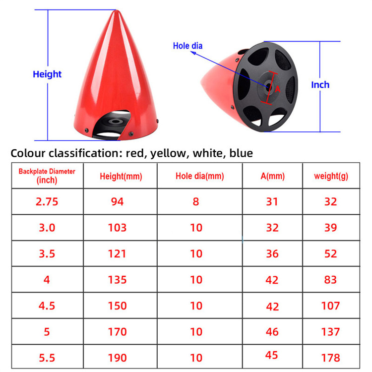 Multi-Colored Carbon Fiber Cone Spinner 2 Blades for RC Gasoline Airplane