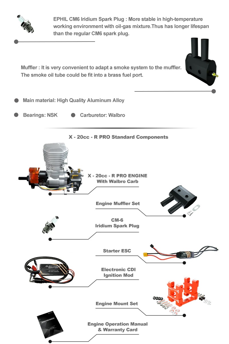 EPHIL X-Series 20cc-R Pro Gasoline Engine With E-Starter