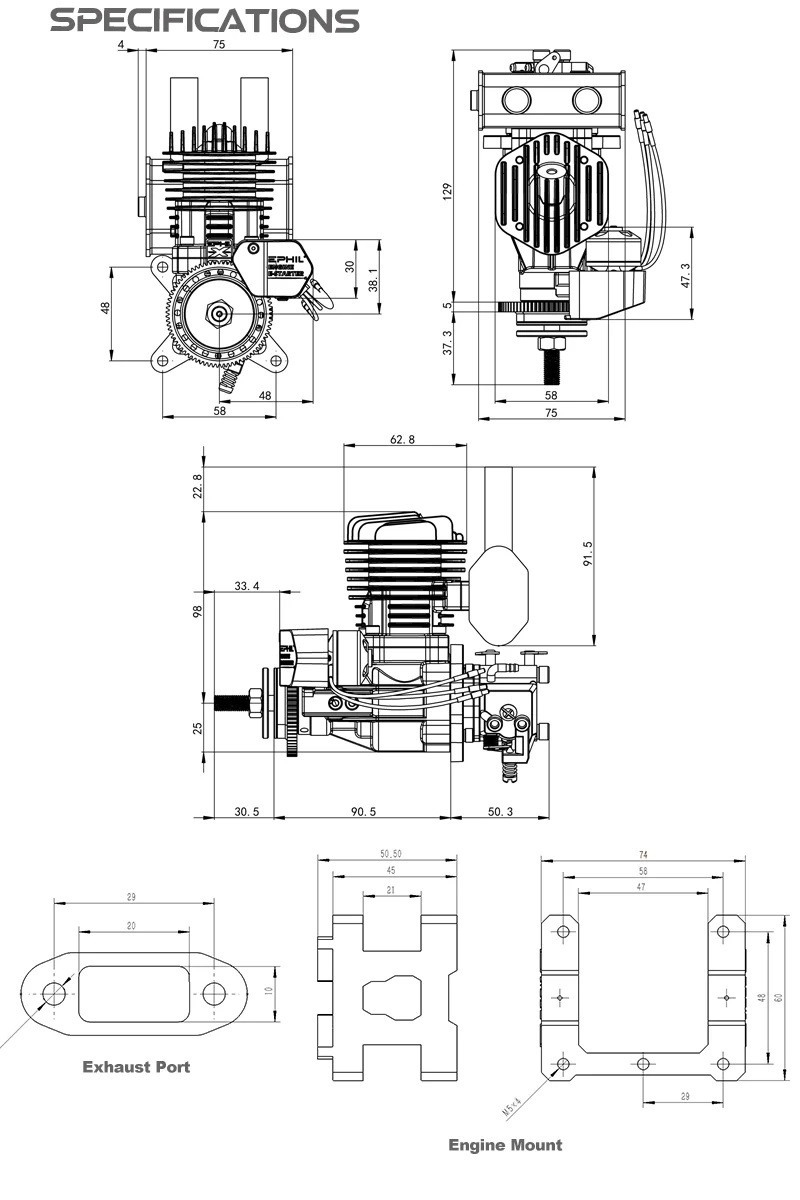 EPHIL X-Series 20cc-R Pro Gasoline Engine With E-Starter