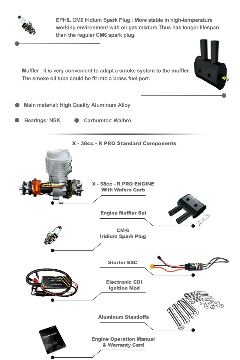 EPHIL X-38cc-R Pro Gasoline Engine With E-Starter