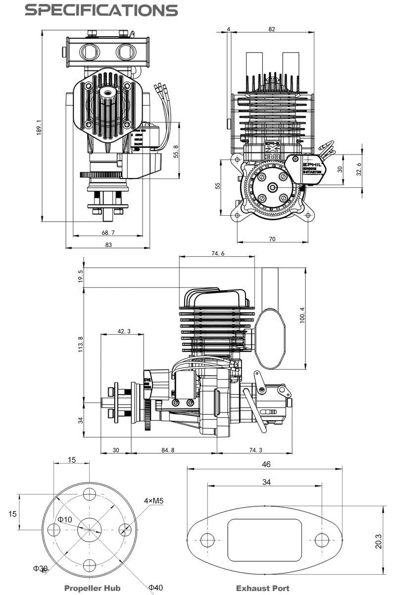 EPHIL X-38cc-R Pro Gasoline Engine With E-Starter