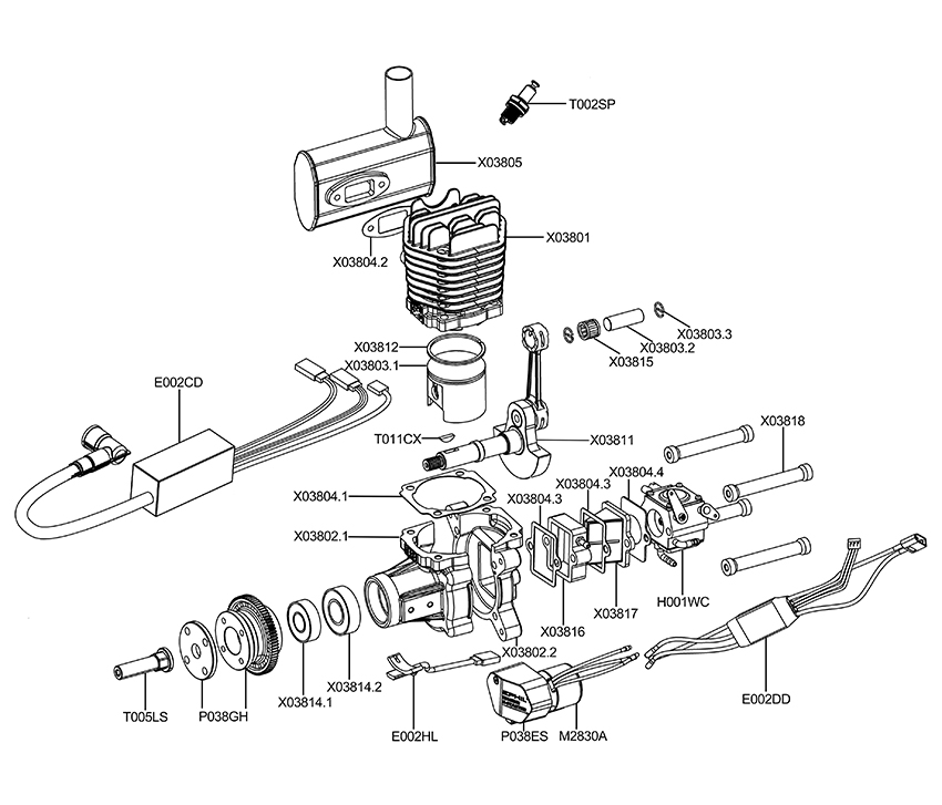 EPHIL X-Series 38cc-S Pro Gasoline Engine With E-Starter 