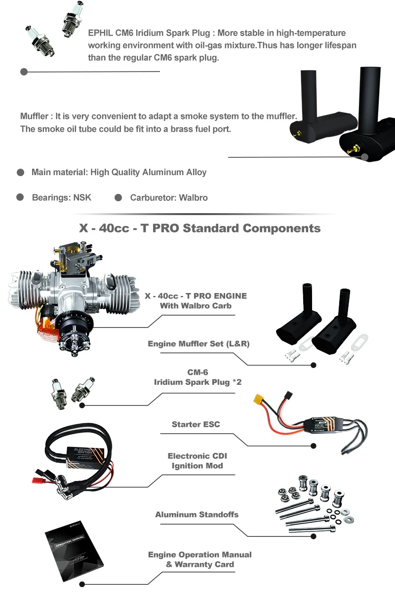 EPHIL X-40cc-T Pro Gasoline Engine With E-Starter