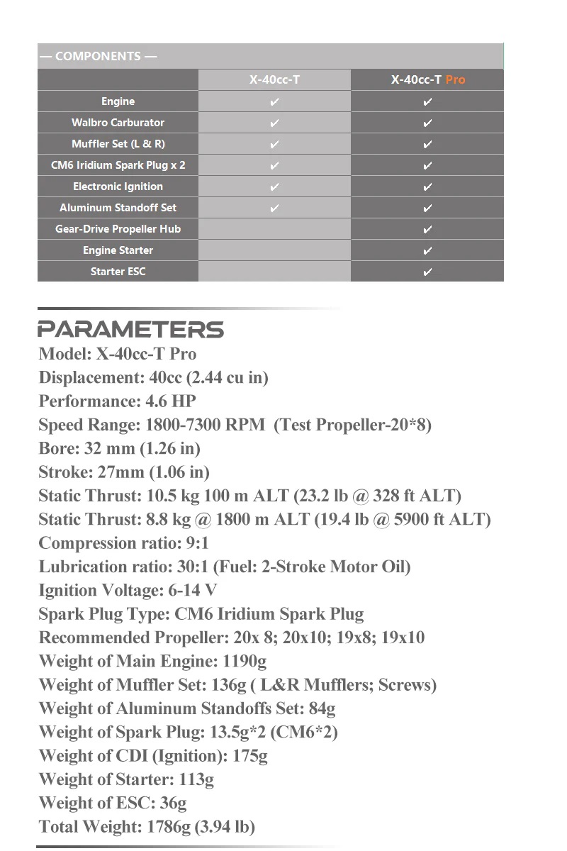 EPHIL X-40cc-T Pro Gasoline Engine With E-Starter