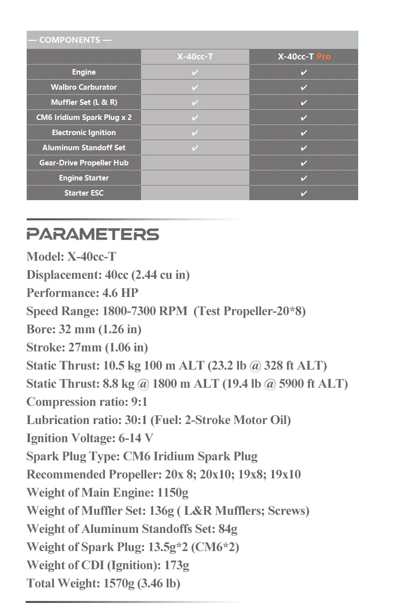 EPHIL X-40cc-T Gasoline Engine