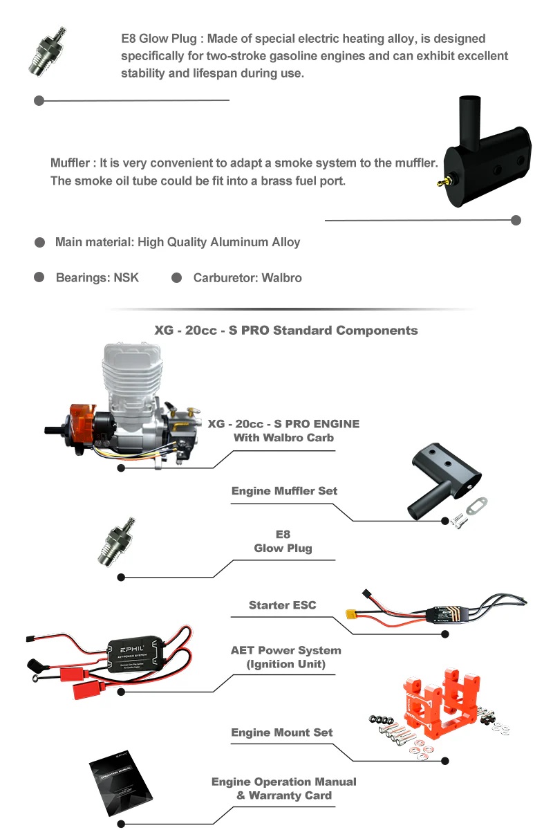 EPHIL XG-20cc-S Pro Glow Gasoline Engine With E-Starter