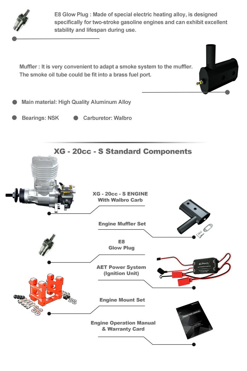 EPHIL XG-Series 20cc-S Glow Gasoline Engine