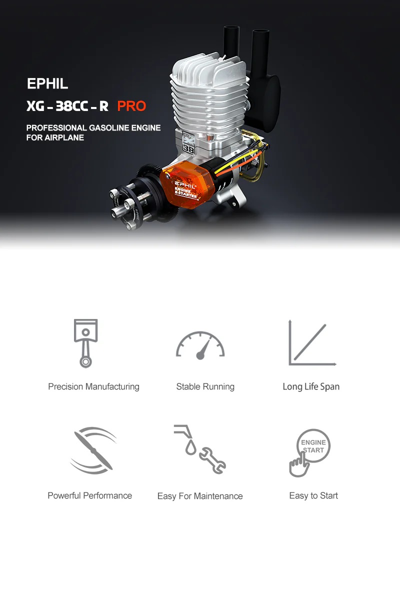 EPHIL XG-38cc-R Pro Glow Gasoline Engine With E-Starter