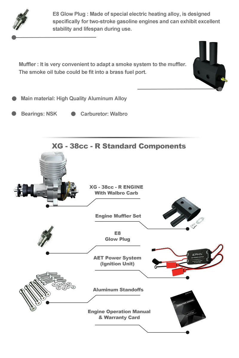 EPHIL XG-38cc-R Glow Gasoline Engine