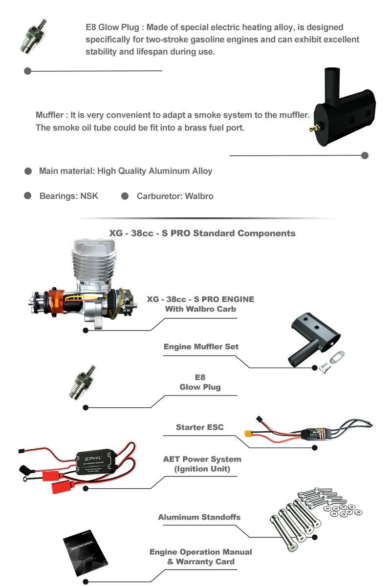 EPHIL XG-38cc-S Pro Glow Gasoline Engine With E-Starter