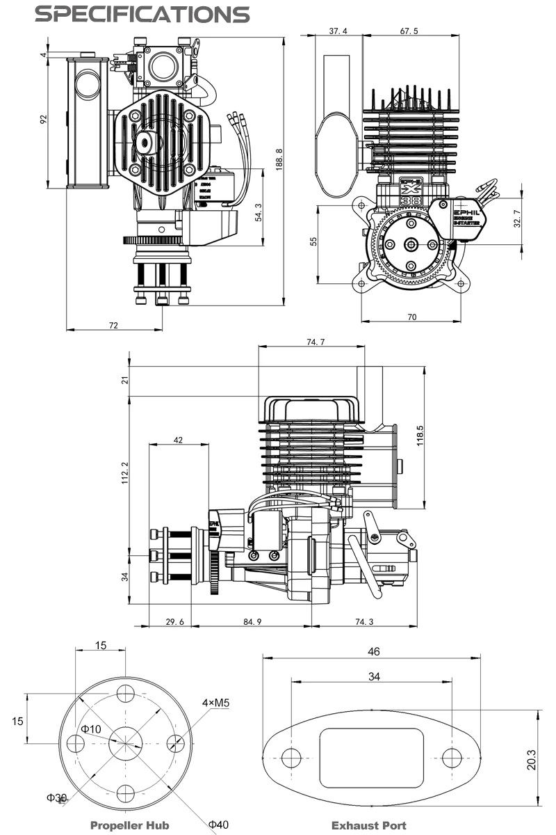 EPHIL XG-38cc-S Pro Glow Gasoline Engine With E-Starter