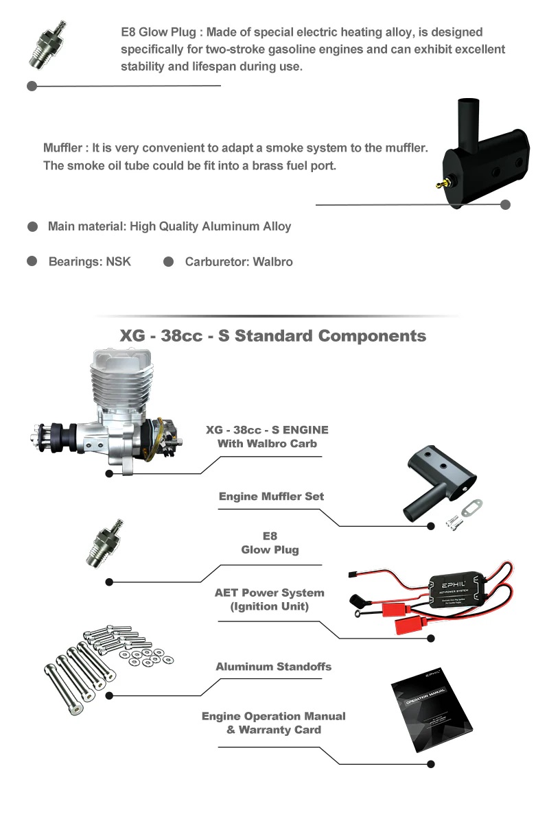 EPHIL XG-38cc-S Glow Gasoline Engine