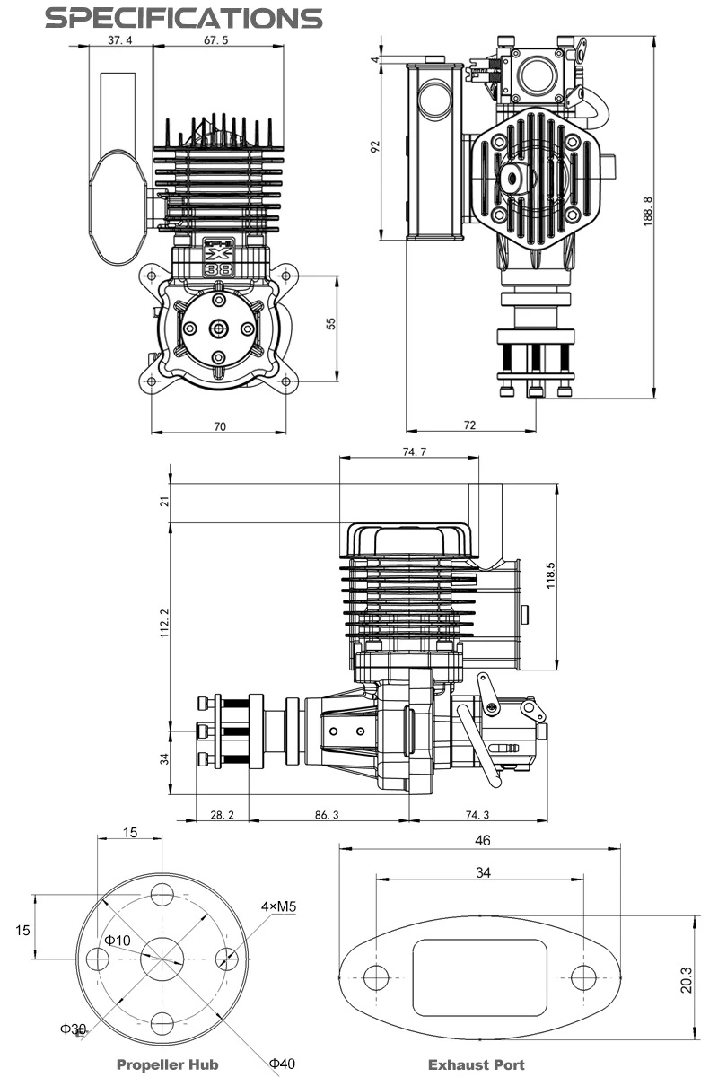 EPHIL XG-38cc-S Glow Gasoline Engine