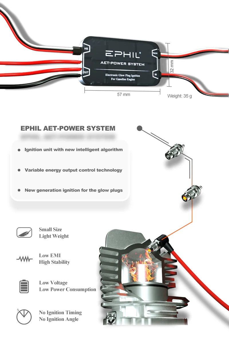 EPHIL XG-40cc-T Pro Glow Gasoline Engine With E-Starter