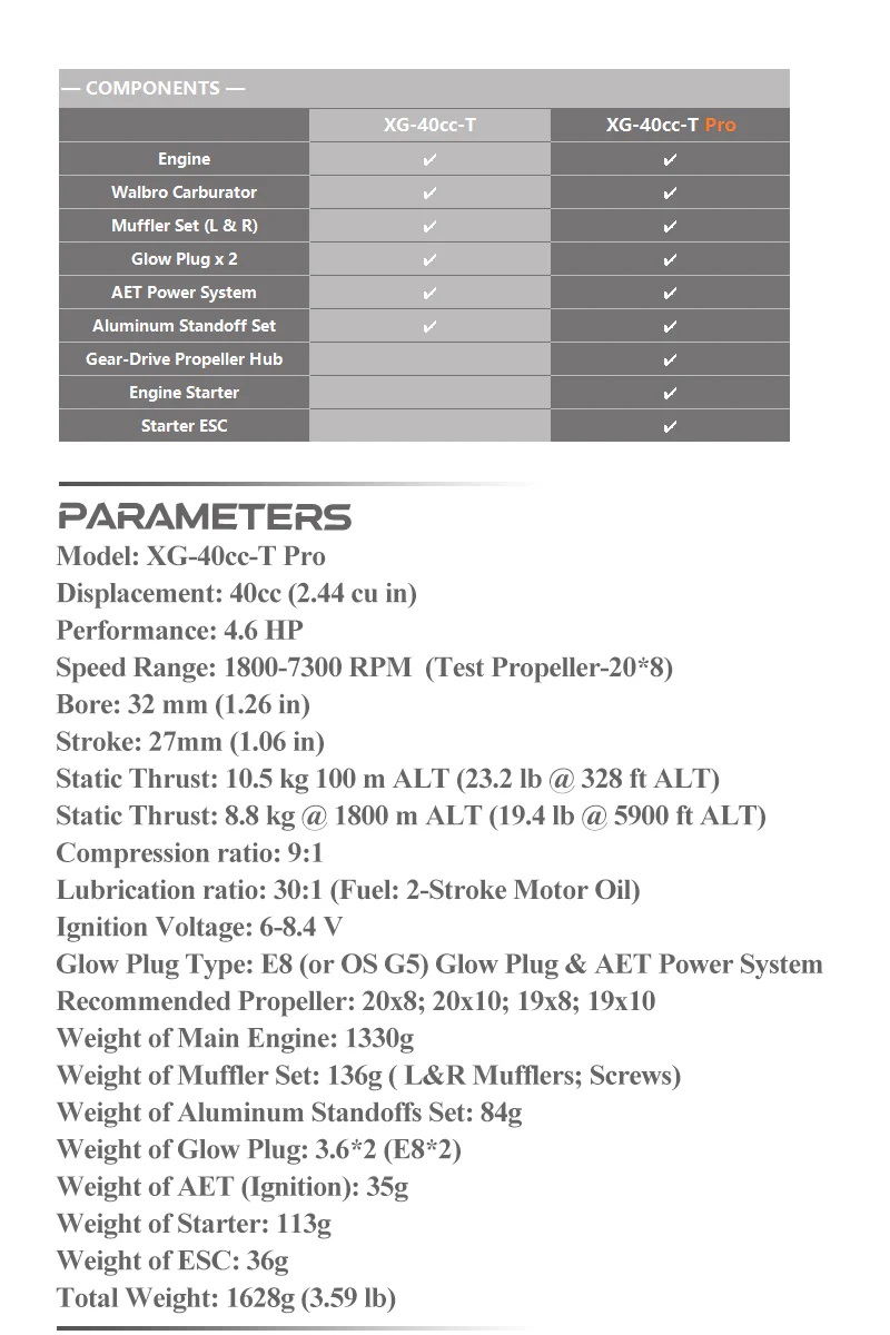 EPHIL XG-40cc-T Pro Glow Gasoline Engine With E-Starter