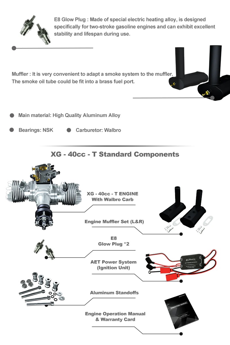 EPHIL XG-40cc-T Glow Gasoline Engine