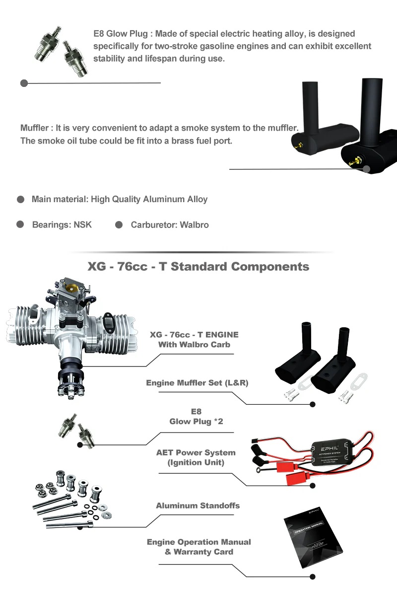 EPHIL XG-Series 76cc-T Glow Gasoline Engine