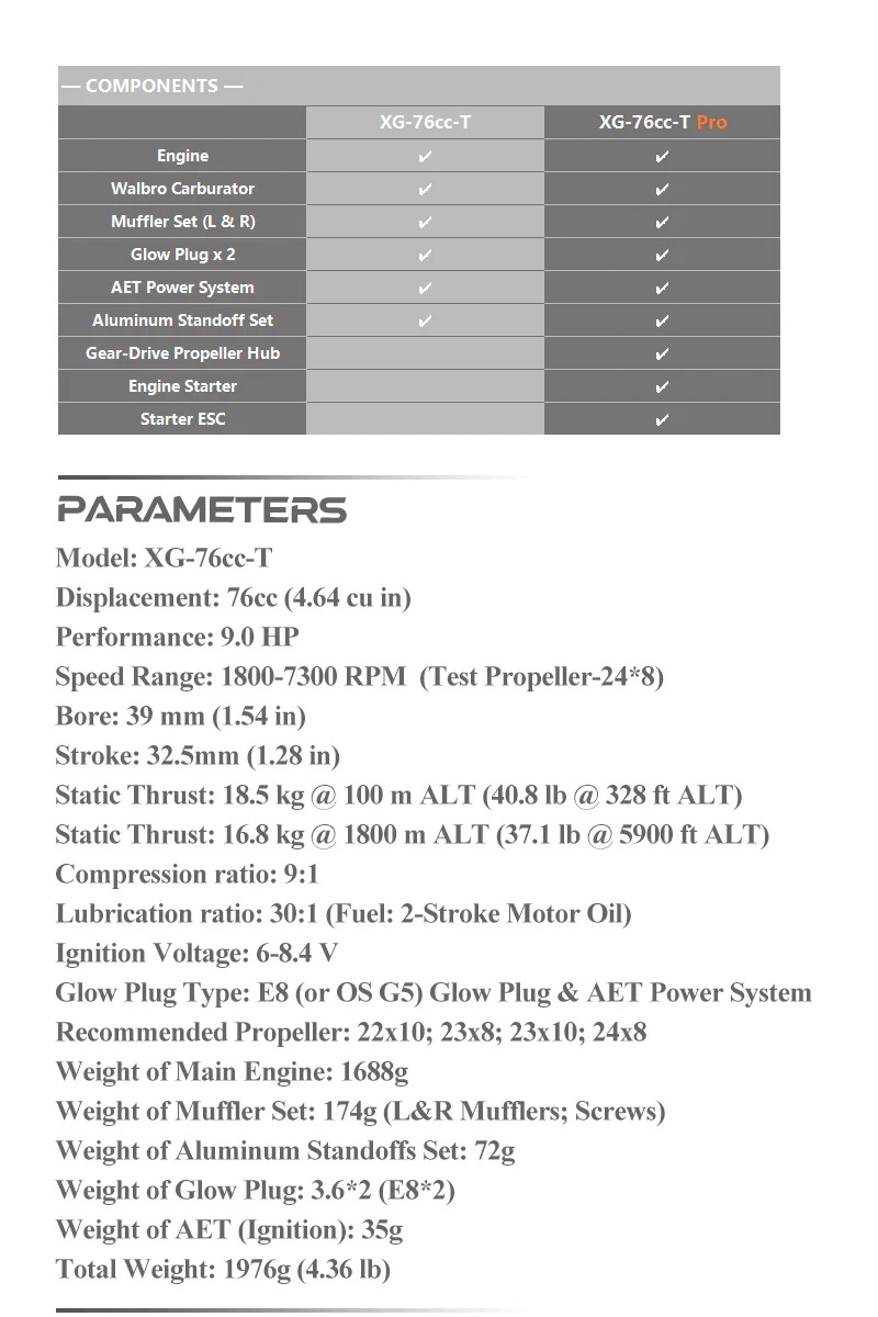 EPHIL XG-Series 76cc-T Glow Gasoline Engine