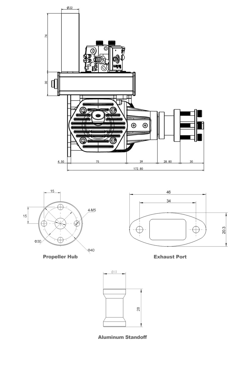 EPHIL XG-Series 76cc-T Glow Gasoline Engine