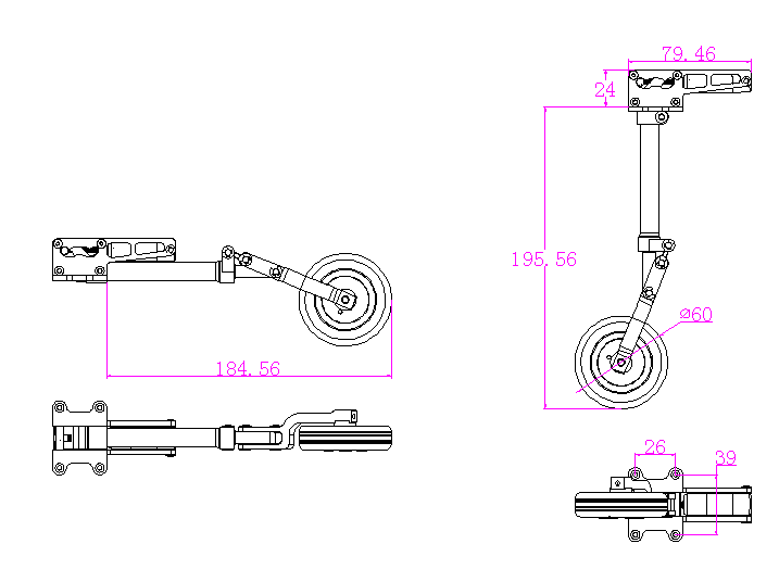 JP Hobby Alloy Electric Retracts Set (3 retracts) with Brake wheel For 7-8KG turbo jet Plane